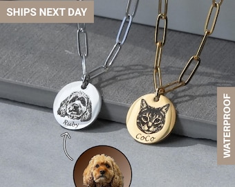 Custom Pet Photo Necklace with Clip Chain, Pet Memorial Gift, Cat Necklace, Dog Cat Portrait, Pet Loss Gift, Handmade Jewelry, FN-154