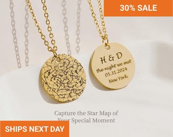 Custom Star Map Necklace, Engraved Personalized Night Sky Necklace, Great Gift for Mom, Memorial Necklace, Birthday Necklace, FN-183