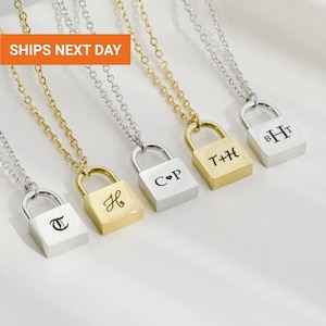 Moderne Halskette mit Vorhängeschloss aus Sterlingsilber • Personalisierter Schmuck • Personalisiertes Valentinstagsgeschenk • Liebeshalskette Geschenke für Sie • FN-179