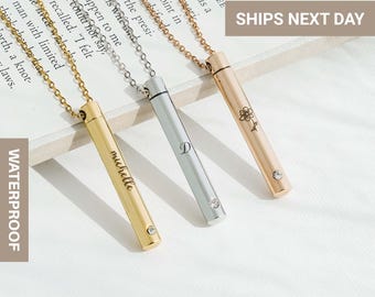 Unique Custom Cylinder Cremation Urn Necklace, Ashes Memorial Engraving, Loss of Dog Gift Jewelry for Human or Dog Pets Ashes, FN-184