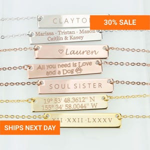 Personalized Name Necklace for Women, Custom Engraved Bar Necklace, Dainty Nameplate Jewelry, Birthday Gift for Her & Mom, FN-01