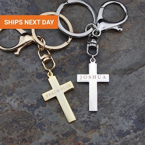 Custom Christian Cross Keychain, Bible Verse, Baptism Gift, FKC-16