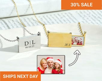 Engraved Envelope Locket Necklace, Photo Necklace, Picture Necklace, Gift for Mom, Couple Necklace, Secret Necklace, FN-181