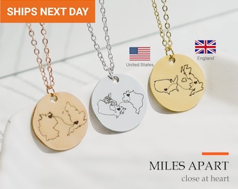 Personalized Country Map Necklace, Long Distance Relationship Gift, Two Home State Necklace for Couples, Going Away Moving Gift, FN-180