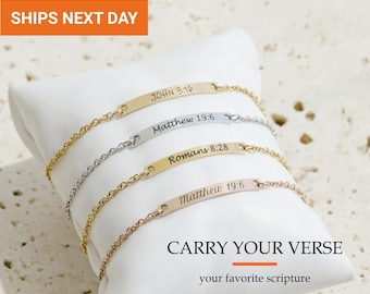 Personalized Christian Bracelet, Engraved Bible Verse Bracelet, Dainty Faith Jewelry, Baptism Confirmation Gift, Religious Bracelet, FB-41