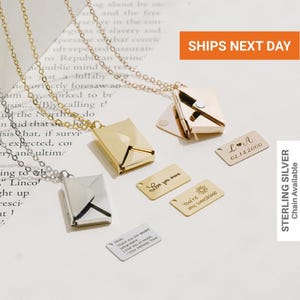 Secret Message Personalized Envelope Necklace: Hidden Message Love Letter Pouch for Mom, Locket, FN-171