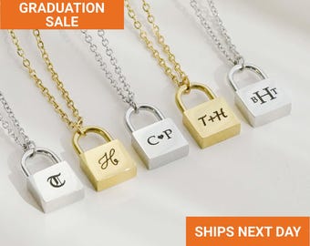 Modern Initial Padlock Necklace Sterling Silver • Personalized Jewelry • Personalized Valentines Gift • Love Necklace Gifts for Her •FN-179