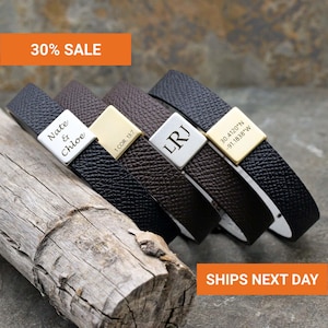 Personalized Leather Bracelet for Men, Engraved Coordinate Bracelet, Boyfriend Husband Gift, Fathers Day Anniversary Gift for Him, FB-28