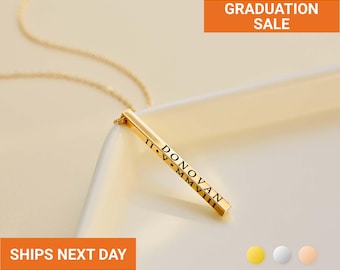 Sleek Engraved Necklace Custom Vertical Necklace for Women Personalized Jewelry Name Necklace Family Tree Necklace Bridesmaid Necklace FN-02