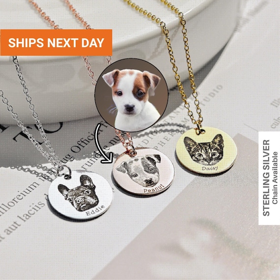 Dog Cat Engraved Necklace Engraved Pet Portrait Necklace, Pet