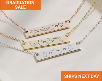 Collar con múltiples estados en plata esterlina · Regalo para relaciones a distancia · Collar de amistad · Collar familiar · Regalo de graduación · FN-147