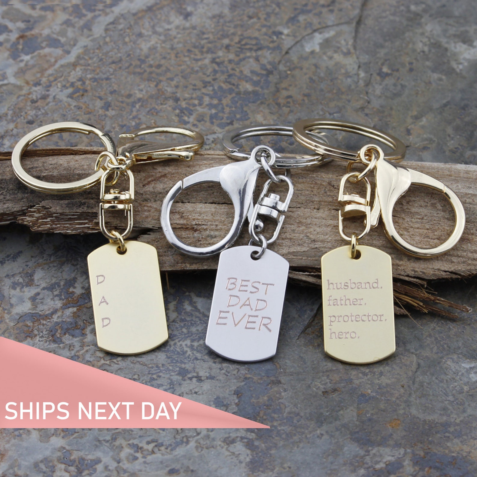 Dog Tag Keychain Dad Engraved Keychain Gift Valentines Gift Etsy