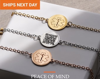 QR Code Medical Alert Bracelet, Scannable Medical ID for Women Men Kids, Waterproof Emergency Contact Jewelry, Diabetic Allergy Gift, FB-68