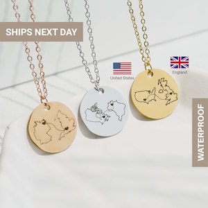 Personalized Country Necklace, Long Distance Couples, Two Home Necklace, State Necklace, Relationship Gift, Country Map Gift, FN-180