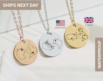 Personalized Country Necklace, Long Distance Couples, Two Home Necklace, State Necklace, Relationship Gift, Country Map Gift, FN-180