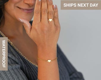 Tiny Heart Bracelet, Initial Heart Charm Bracelet, Personalized Jewelry, Dainty Everyday Bracelet, Minimalist Jewelry, FB-50