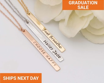 Skinny Engraved Vertical Bar Necklace: Personalized Name Jewelry, Coordinate, FN-21