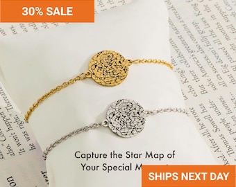 Custom Star Map Bracelet by Date Location, Engraved Personalized Night Sky Bracelet, Great Gift for Mom, Memorial, Birthday Bracelet, FB-65