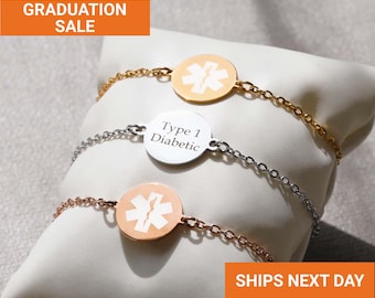 Elegant Medical ID Bracelet Women Kids, Medical Alert Bracelet, Personalized Stylish, Rose Gold Silver Medic alert jewelry, Adults, FB-67