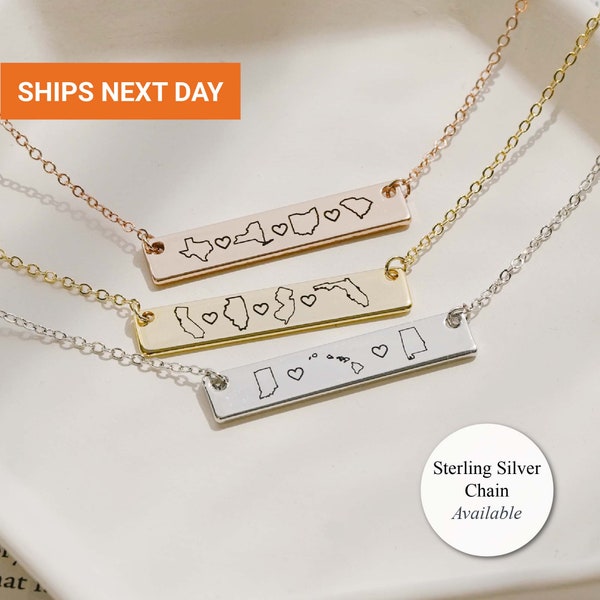 Multiple-State Necklace Sterling Silver · Long Distance Relationship Gift · Friendship Necklace · Family Necklace · Graduation Gift · FN-147