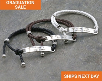Medical Bracelet Medical Alert Bracelet Women Engraved ID Bracelet Leather Bracelet Medical Alert Medical ID Bracelet FB-51