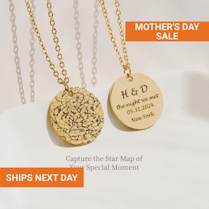 Custom Star Map Necklace, Engraved Personalized Night Sky Necklace, Great Gift for Mom, Memorial Necklace, Birthday Necklace, FN-183