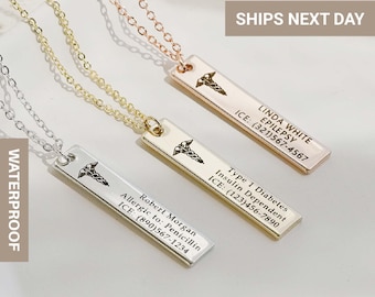 Personalized Medical Alert Necklace, Diabetes, Personalized Medical ID Necklaces for Women, Autism, Medical Jewelry Gift, FN-173