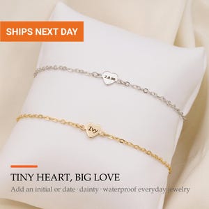 Tiny Heart Bracelet, Personalized Initial Charm Bracelet, Dainty Waterproof Everyday Jewelry, Minimalist Gift for Her, FB-50