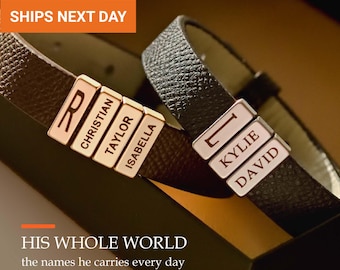 Pulsera personalizada con nombre para hombre, pulsera de cuero personalizada, nombre familiar grabado, para papá, novio, esposo, regalo del Día del Padre, FB-34