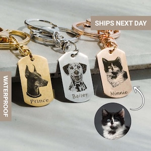 Unique Custom Dog Keychain, Personalized Portrait from Photo, Pet Memorial Gift for Dad, Cat Key Chain, Pet Keychain, Dog Tag, FKC-34