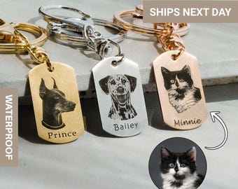 Unique Custom Dog Keychain, Personalized Portrait from Photo, Pet Memorial Gift for Dad, Cat Key Chain, Pet Keychain, Dog Tag, FKC-34