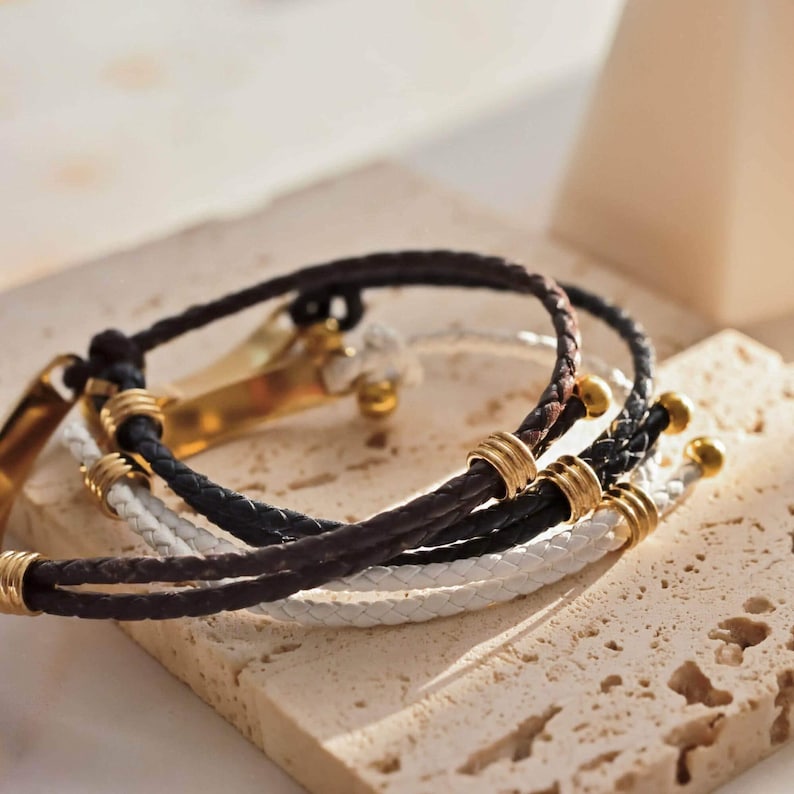 Classy Personalized Leather Bracelet for Women, Valentine Gift, Unisex Bracelet, Custom Braided Bracelet, Best Friend Bracelet, FB-15 image 4