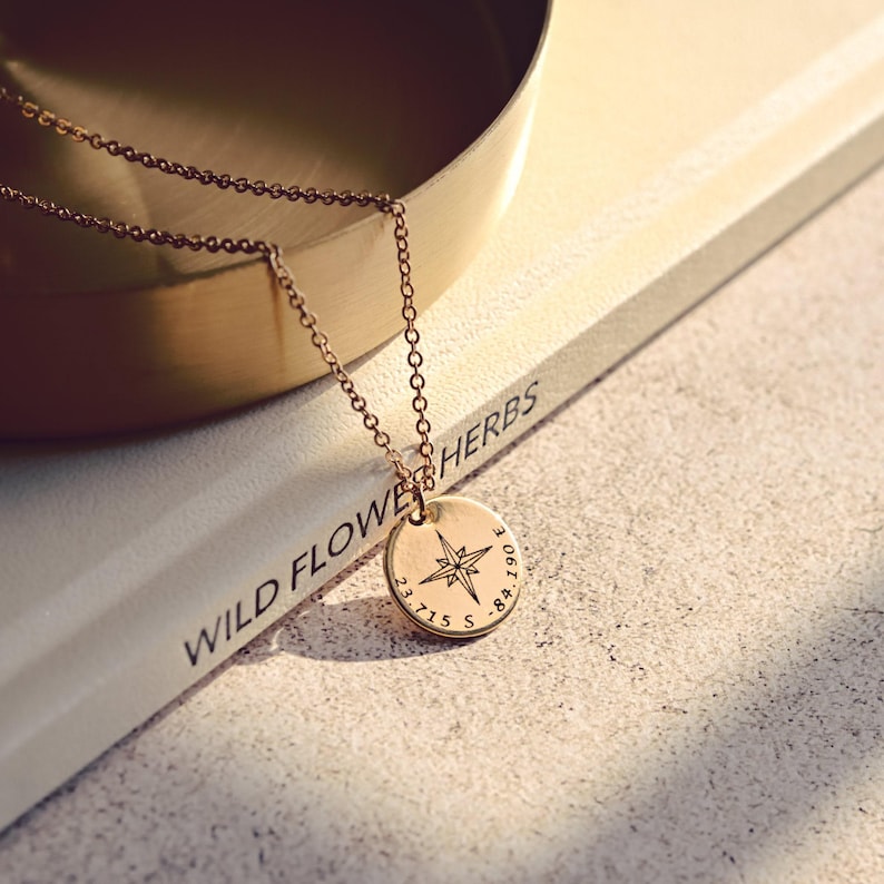 Collar de brújula personalizado en plata de ley, collar de coordenadas personalizado, collar de graduación, regalo para ella, collar para mejor amiga, FN-40 imagen 4