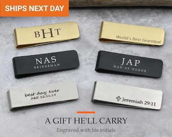 Personalized Money Clip for Men, Engraved Monogram Money Clip, Groomsmen Gift, Gift for Him, Husband Gift, Father's Day Gift, FMOC-01