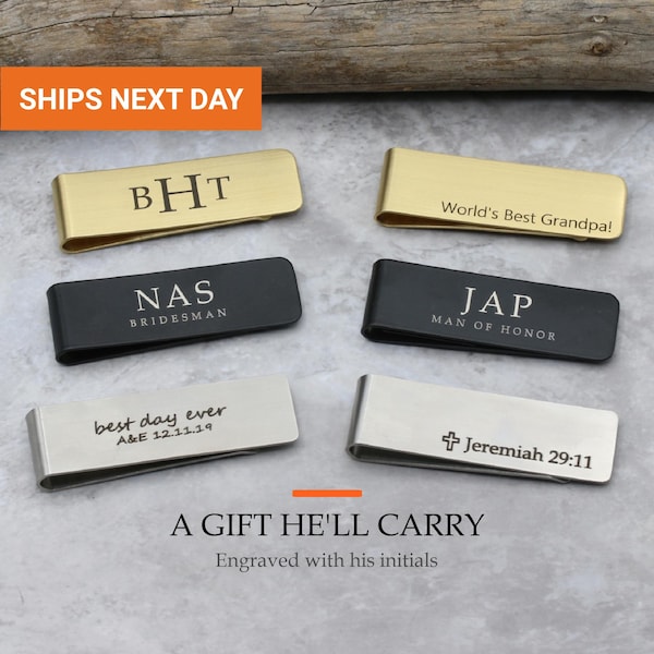 Personalized Money Clip for Men, Engraved Monogram Money Clip, Groomsmen Gift, Gift for Him, Husband Gift, Father's Day Gift, FMOC-01