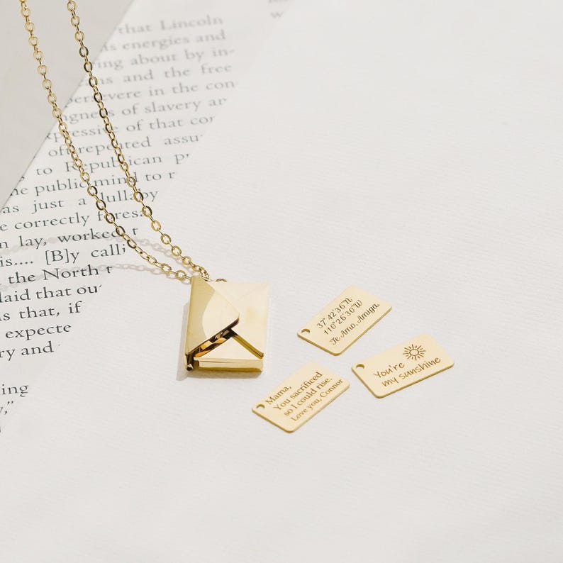 Secret Message Personalized Envelope Necklace, Hidden Message Necklace, Love Letter Necklace, Pouch Necklace for Mom, Locket Necklace,FN-171 image 3
