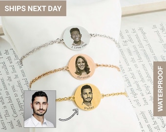 Engraved Photo Portrait Bracelet, Memorial Jewelry, Handmade Jewelry Mom Bracelet, Personalized Birthday Gift, FB-64