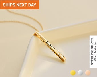3D Vertical Bar Necklace: Personalized Name Engraved Jewelry