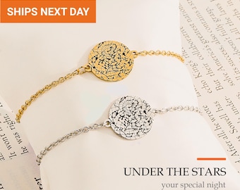 Custom Star Map Bracelet, Personalized Engraved Night Sky Jewelry, Constellation Gift for Mom, Anniversary Memorial Birthday Gift, FB-65