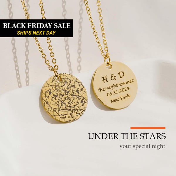 Custom Star Map Necklace, Personalized Engraved Night Sky Pendant, Constellation Gift for Mom, Anniversary Memorial Birthday Gift, FN-183
