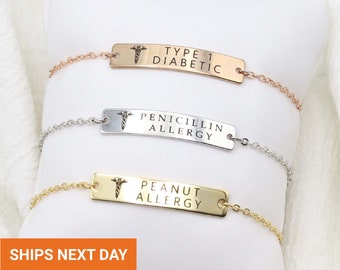 Personalized Medical Alert Bracelet Women, Autism, Dementia, Diabetic, Medical ID Bracelet, Medical Jewelry, Prescription Kid Bracelet FB-38