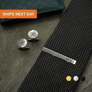 Custom Tie Clip and Cufflinks, Personalized for Men, Dad, Boyfriend, Father of the Bride, FMOC-03