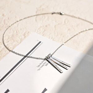 Personalized Family Name Necklace, Vertical Bar Necklace, Kids Name Jewelry, Engraved Mom Gift, Mothers Day Gift for Her, FN-22 image 6
