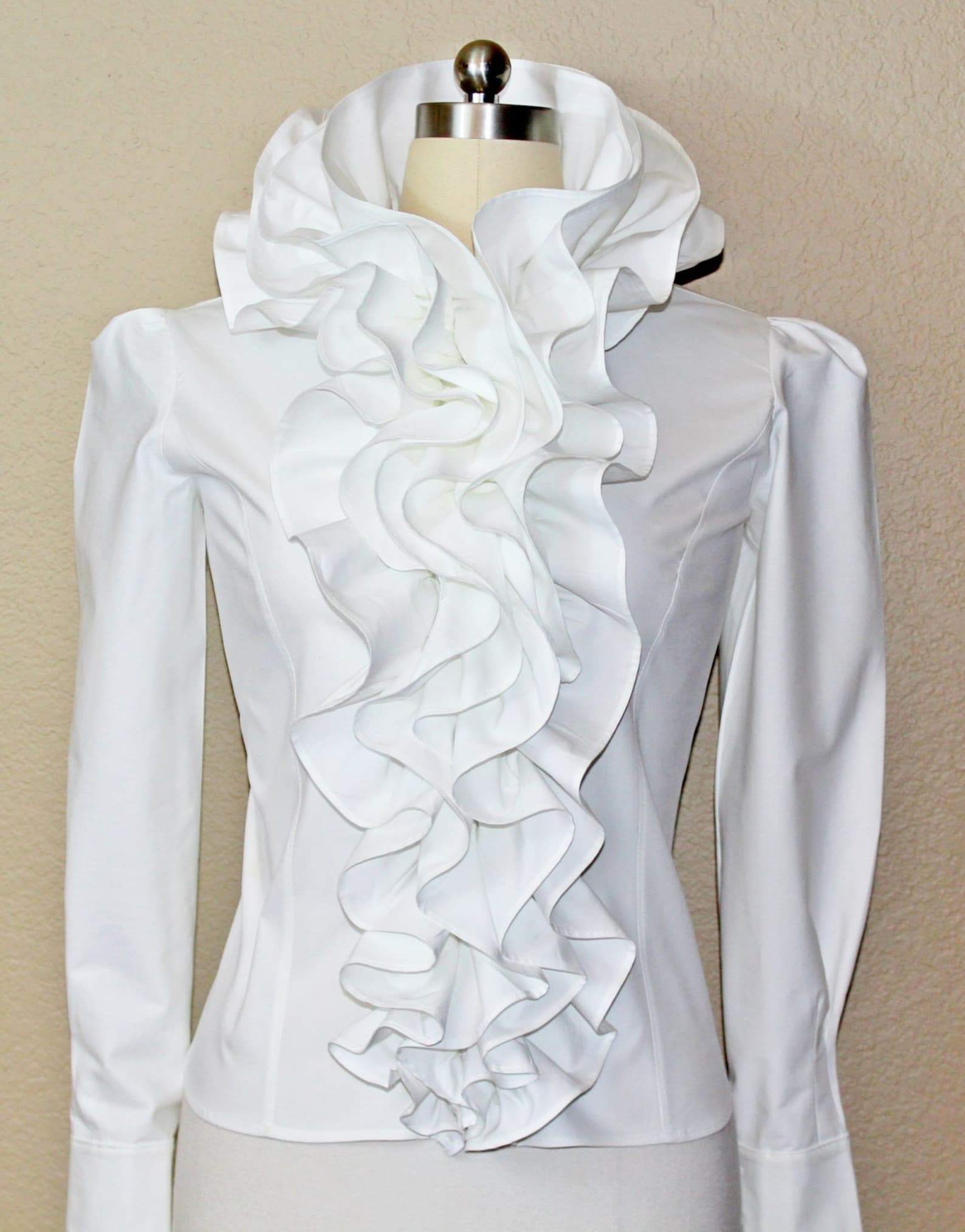 Ruffle Blouse White Ruffle Blouse Extra Long Ruffled Blouse Ruffle