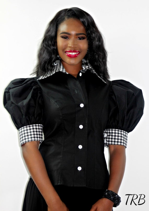 Button puff sleeve top hotsell