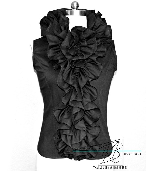 Black ruffle blouse sale