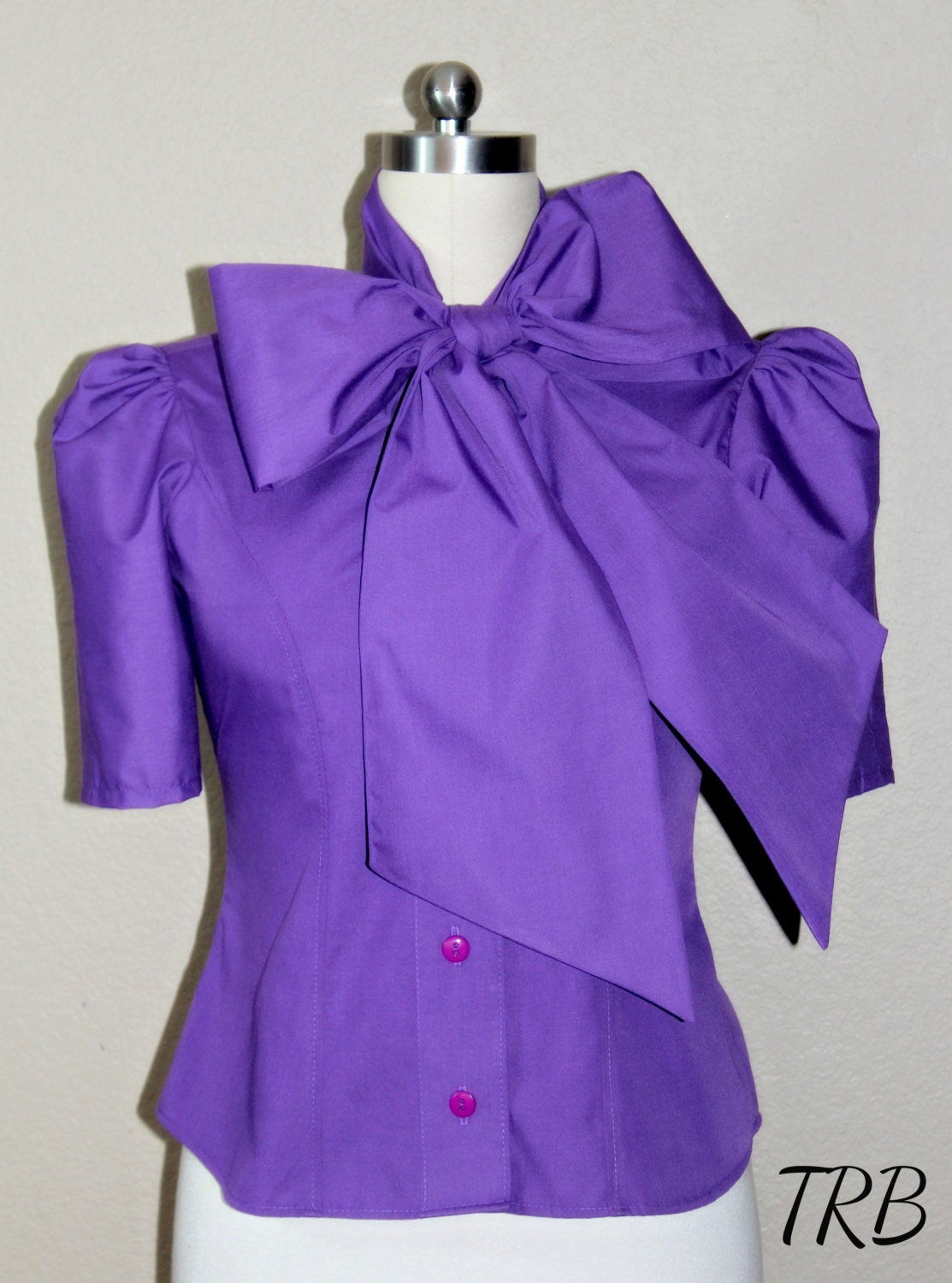 purple blouse with bow