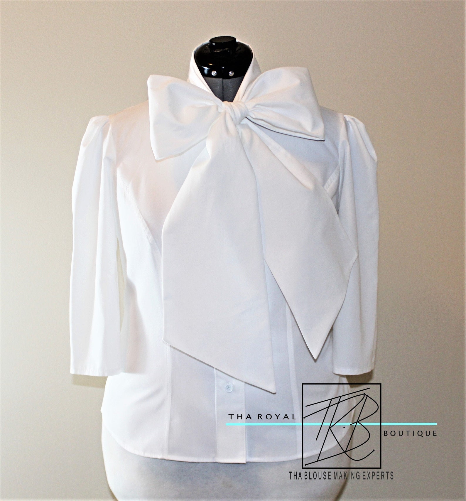 White Bow Blouse With Large Bow Tie Short Sleeve Bow Blouse Etsy