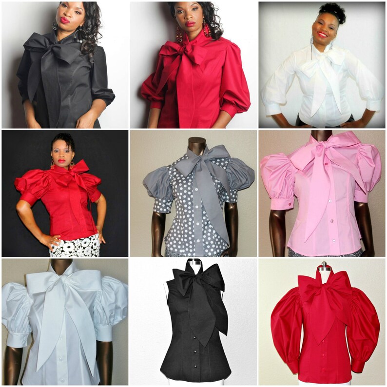 Bow Blouse Blouse With Bow Puffy Sleeve Bow Blouse Blouse Etsy