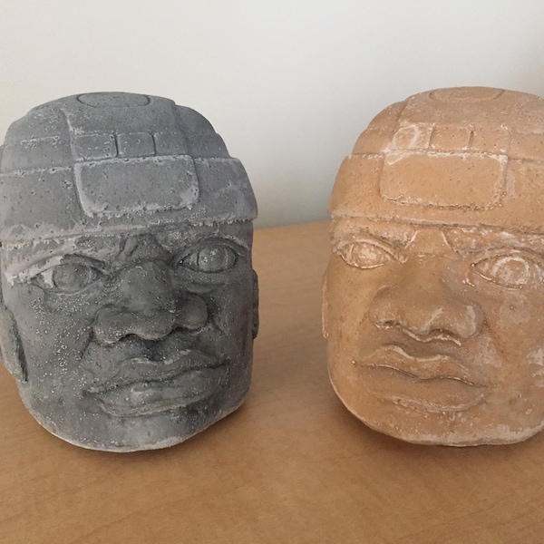 Set of Two Pre-Columbian Handmade Olmec Head Sculptures